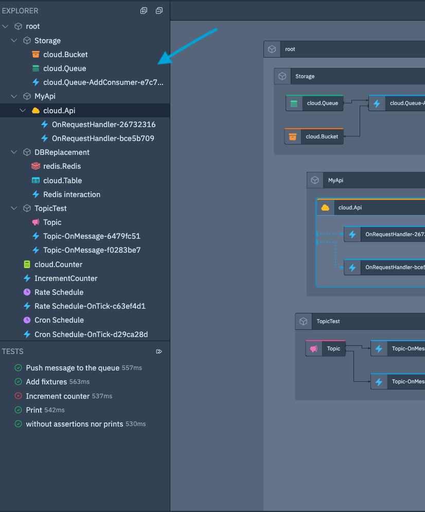 The Wing Console Explorer view